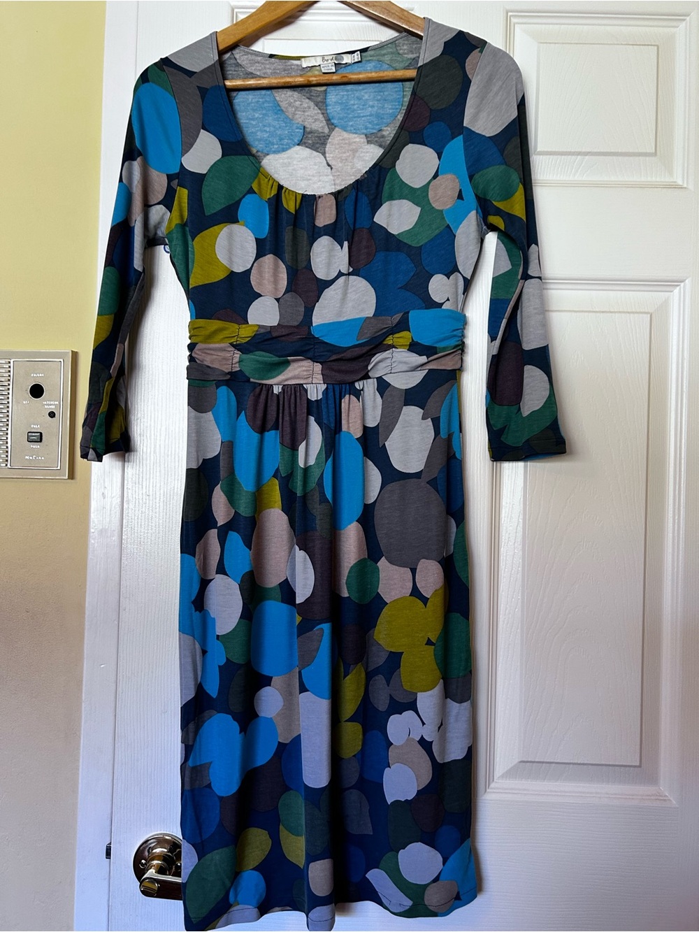 Boden Blue and Green Abstract Print Midi Dress